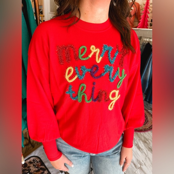 *RESTOCKED* Merry Everything Lurex Red Christmas Sweater - Picture 2 of 3